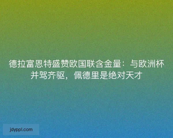 德拉富恩特盛赞欧国联含金量：与欧洲杯并驾齐驱，佩德里是绝对天才